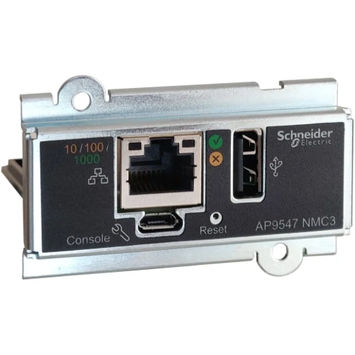 APC Network Management Card, Network Management Cards, for Easy UPS 3 Series, 3-Phase, remotely monitor and manage the UPS, Network management card, Black, Metallic, PowerNet MIB, Easy UPS 3 Series, BACnet, RJ-45