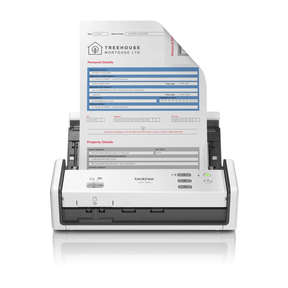 Brother ADS-1300, 215.9 x 355.6 mm, 1200 x 1200 DPI, 30 ppm, ADF scanner, White, LED