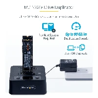 StarTech.com 11 M.2 NVMe Drive Duplicator, Standalone M.2 SSD Cloner/Copier up to 90GBpm, USB 3.2 20Gbps M.2 Dual-Bay Drive Dock, USB-C/A Cables Included, HDD/SSD duplicator, 1 copies, USB 3.2 Gen 2 (3.1 Gen 2), Black, Plastic, USB Type-C