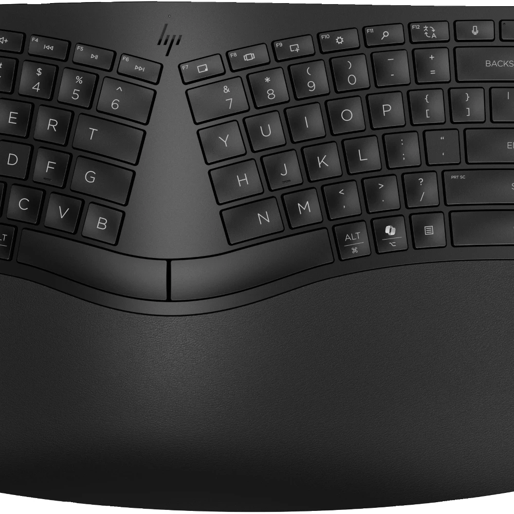 HP 965 Ergonomic Wireless Keyboard, Full-size (100%), Wireless, RF Wireless + Bluetooth, Membrane, QWERTY, Black