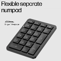 HP 965 Ergonomic Wireless Keyboard, Full-size (100%), Wireless, RF Wireless + Bluetooth, Membrane, QWERTY, Black