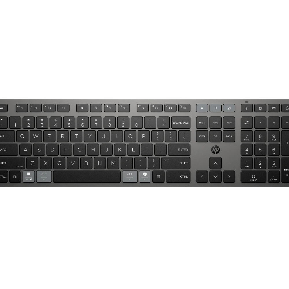 HP 725 Multi-Device Rechargeable Wireless Keyboard, Full-size (100%), Wireless, RF Wireless + Bluetooth, Grey