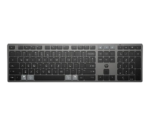 HP 725 Multi-Device Rechargeable Wireless Keyboard, Full-size (100%), Wireless, RF Wireless + Bluetooth, Grey
