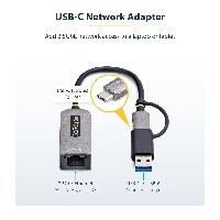 StarTech.com 2.5GbE USB-C to Ethernet Adapter with USB-A Converter, NBASE-T NIC, USB 3.0 Type-C 2.5/1G Multi Speed Network, Thunderbolt Compatible, Windows & Mac, Wired, USB Type-C, Ethernet, 5000 Mbit/s, Grey