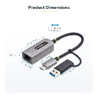 StarTech.com 2.5GbE USB-C to Ethernet Adapter with USB-A Converter, NBASE-T NIC, USB 3.0 Type-C 2.5/1G Multi Speed Network, Thunderbolt Compatible, Windows & Mac, Wired, USB Type-C, Ethernet, 5000 Mbit/s, Grey