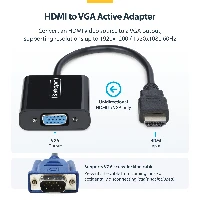 StarTech.com HDMI to VGA Adapter, Active Video Converter For Laptop/Desktop, 1920x1080 (1080p), HDMI Source to VGA Monitor/Display/Projector, Active video converter, Plastic, 0.189 m, 1920 x 1200 pixels, 800 x 600,1024 x 768,1280 x 720,1280 x 800,1600 x 1200,1680 x 1050,1920 x 1080,1920 x 1200, 1080p