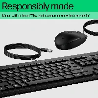HP 225 Wired Mouse and Keyboard Combo G2, Full-size (100%), Wired, USB, Black, Mouse included