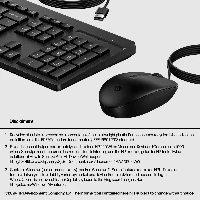 HP 225 Wired Mouse and Keyboard Combo G2, Full-size (100%), Wired, USB, Black, Mouse included