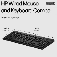 HP 225 Wired Mouse and Keyboard Combo G2, Full-size (100%), Wired, USB, Black, Mouse included