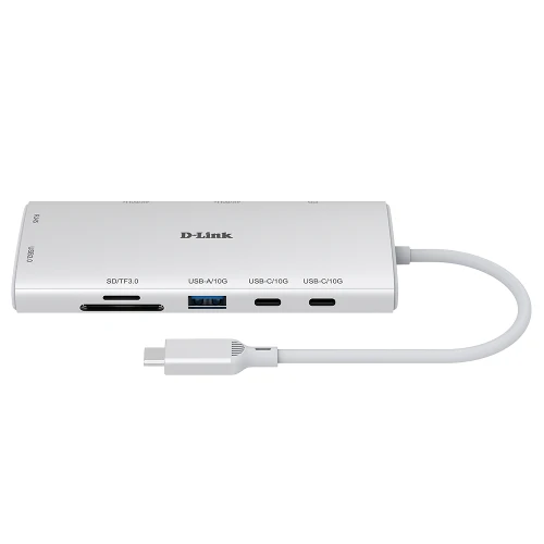 D-Link 10-in-1 USB-C Hub, USB 3.2 Gen 1 (3.1 Gen 1) Type-C, RJ-45, USB 3.2 Gen 1 (3.1 Gen 1) Type-A, USB 3.2 Gen 1 (3.1 Gen 1) Type-C, MicroSD (TransFlash), SD, 10000 Mbit/s, 60 Hz, 3860 x 2160