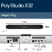 Poly Studio X32 All-In-One Video Bar No Power Supply, Video collaboration bar, 20 MP, 4K Ultra HD, 30 fps, 5x, Black