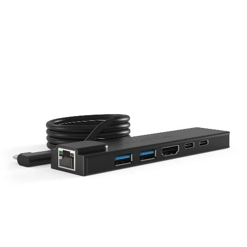 Compulocks 1-Meter Cable USB-C Hub, USB 2.0 Type-C, HDMI, RJ-45, USB 3.2 Gen 1 (3.1 Gen 1) Type-A, USB 3.2 Gen 1 (3.1 Gen 1) Type-C, Black, 1 m, China