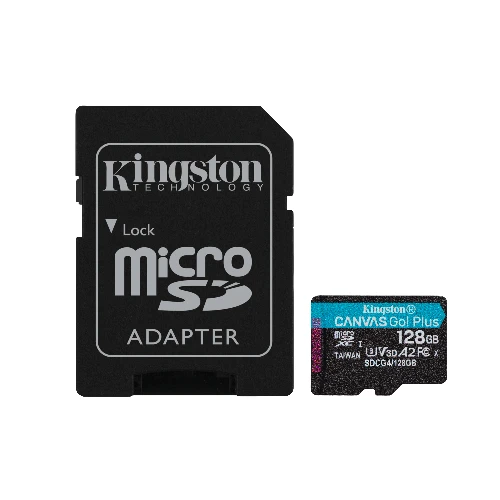 Kingston Technology 128GB microSDXC Canvas Go Plus Gen4 200MB/s A2 U3 V30 Card + Adapter, 128 GB, MicroSD, Class 10, UHS-I, 200 MB/s, 100 MB/s