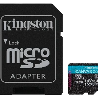 Kingston Technology 128GB microSDXC Canvas Go Plus Gen4 200MB/s A2 U3 V30 Card + Adapter, 128 GB, MicroSD, Class 10, UHS-I, 200 MB/s, 100 MB/s