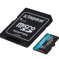 Kingston Technology 128GB microSDXC Canvas Go Plus Gen4 200MB/s A2 U3 V30 Card + Adapter, 128 GB, MicroSD, Class 10, UHS-I, 200 MB/s, 100 MB/s