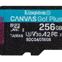 Kingston Technology 256GB microSDXC Canvas Go Plus Gen4 200MB/s A2 U3 V30 Card + Adapter, 256 GB, MicroSD, Class 10, UHS-I, 200 MB/s, 160 MB/s