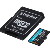 Kingston Technology 256GB microSDXC Canvas Go Plus Gen4 200MB/s A2 U3 V30 Card + Adapter, 256 GB, MicroSD, Class 10, UHS-I, 200 MB/s, 160 MB/s