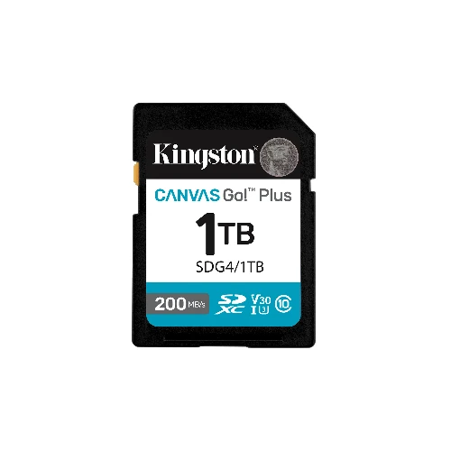 Kingston Technology Canvas Go Plus 1TB SDXC Canvas Go Plus Gen4 200MB/s C10 UHS-I U3 V30, 1 TB, SDXC, Class 10, UHS-I, 200 MB/s, 160 MB/s