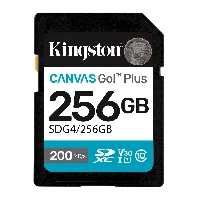 Kingston Technology Canvas Go Plus 256GB SDXC Canvas Go Plus Gen4 200MB/s C10 UHS-I U3 V30, 256 GB, SDXC, Class 10, UHS-I, 200 MB/s, 160 MB/s