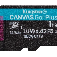 Kingston Technology 1TB microSDXC Canvas Go Plus Gen4 200MB/s A2 U3 V30 Card + Adapter, 1 TB, MicroSD, Class 10, UHS-I, 200 MB/s, 160 MB/s