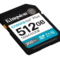 Kingston Technology Canvas Go Plus 512GB SDXC Canvas Go Plus Gen4 200MB/s C10 UHS-I U3 V30, 512 GB, SDXC, Class 10, UHS-I, 200 MB/s, 160 MB/s
