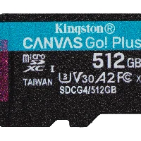 Kingston Technology 512GB microSDXC Canvas Go Plus Gen4 200MB/s A2 U3 V30 Card + Adapter, 512 GB, MicroSD, Class 10, UHS-I, 200 MB/s, 160 MB/s