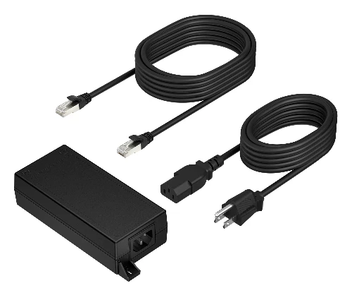 Poly PoE++ 65W 2.5G Adapter with 3.66m CAT6A Cable and Power Cord, Laptop, Indoor, 65 W, AC-to-DC, Black, 65 mm