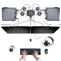 StarTech.com 2-Port Dual-Monitor HDMI Cable KVM Switch, 4K 60Hz, Compact KVM with 5ft/1.5m USB-A/HDMI/Audio Integrated Cables, Bus Powered - Remote Push Button/Hotkey Switching (C2-DH46-UA2-CBL-KVM) - Switch KVM / audio / USB - compatto - 2 x KVM / audio
