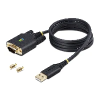 StarTech.com 3ft (1m) USB to Serial Adapter Cable, COM Retention, Interchangeable Screws/Nuts, USB-A to DB9 RS232, FTDI IC, ESD Protection, Windows/macOS/Linux, Black, 1 m, USB Type-A, RS-232, Male, Male