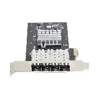 StarTech.com 4-Port GbE SFP Network Card, PCIe 2.0 x2 (x4, x8, x16 Compatible), Intel I350-AM4 4x 1GbE Controller, 1000BASE Copper/Fiber Optic, Desktop/Server Quad-Port Gigabit Ethernet NIC - Windows & Linux, Internal, Wired, PCI Express, Fiber, 1000 Mbit/s, Black