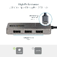 StarTech.com 3-Port USB-C Multi-Monitor Adapter, USB Type-C to 3x DisplayPort 1.4 MST Hub, Triple 4K 60Hz DP Laptop Display Extender / Splitter, HDR, Extra-Long Built-In Cable - Windows Only, USB Type-C, DisplayPort output, 4096 x 2160 pixels