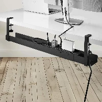 StarTech.com Under Desk Cable Management Tray, Length Adjustable Cable Organizer, Clamp-On Installation, No Drilling Required, Power Bar Holder, Black, Cable tray, Desk, Steel, Black