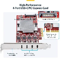 StarTech.com 4-Port USB Type-C PCIe Card, USB 3.2 10Gbps, USB-C PCI Express Expansion Card, 4x Independent USB Controllers, Windows/Linux/macOS, TAA-Compliant, PCIe, USB Type-C, PCI 3.0, Red, ASMedia - ASM3142 x4, ASMedia - ASM1543 x4, ASMedia - ASM2812X, 10 Gbit/s