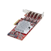 StarTech.com 4-Port USB Type-C PCIe Card, USB 3.2 10Gbps, USB-C PCI Express Expansion Card, 4x Independent USB Controllers, Windows/Linux/macOS, TAA-Compliant, PCIe, USB 3.2 Gen 2 (3.1 Gen 2), PCI 3.0, SATA 15-pin, Red, ASMedia - ASM3142 x4, ASMedia - ASM1543 x4, ASMedia - ASM2812X