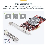 StarTech.com 4-Port USB Type-C PCIe Card, USB 3.2 10Gbps, USB-C PCI Express Expansion Card, 4x Independent USB Controllers, Windows/Linux/macOS, TAA-Compliant, PCIe, USB 3.2 Gen 2 (3.1 Gen 2), PCI 3.0, SATA 15-pin, Red, ASMedia - ASM3142 x4, ASMedia - ASM1543 x4, ASMedia - ASM2812X