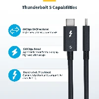 StarTech.com 1.5ft (50cm) Thunderbolt 5 Cable, 80Gbps/Up to 120Gbps, 240W PD, 8K 60Hz, Certified Thunderbolt Cable - Compatible w/Thunderbolt 4/USB4/USB-C, Male, Male, 0.5 m, Black, Nickel, 80 Gbit/s