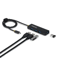 StarTech.com 4-Port USB-C Hub, 5Gbps, Bus Powered, USB-C to 4x USB-A Mini Hub, Extra Long 2ft/61cm Host Cable, PCR Plastic, Portable Desktop / Laptop USB Hub, USB 3.2 Gen 1 (3.1 Gen 1) Type-C, USB 3.2 Gen 1 (3.1 Gen 1) Type-A, 5000 Mbit/s, Black, Plastic, Round cable