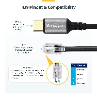StarTech.com UR9-HEADSET-ADAPTER, USB-C, RJ-9, 1.8 m, Black