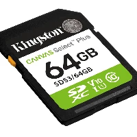 Kingston Technology 64GB SDXC Canvas Select Plus Gen3 100MB/s C10 UHS-I U1 V10, 64 GB, SD, Class 10, UHS-I, 100 MB/s, Class 1 (U1)