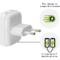 dbramante1928 re-charge Pro - EU Flat Wall Charger 2xUSB-C 20W-W, Indoor, USB, White