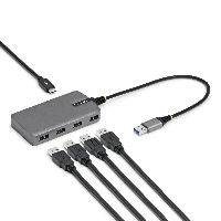 StarTech.com 4-Port USB-A Hub, 5Gbps, Bus Powered, USB-A to 4x USB-A Hub with USB-C Auxiliary Power Input, 1ft/30cm Host Cable, Portable Desktop/Laptop USB Hub, USB 3.2 Gen 1 (3.1 Gen 1) Type-A, USB 3.2 Gen 1 (3.1 Gen 1) Type-A, USB Type-C, 5000 Mbit/s, Grey, Plastic, 0.3 m