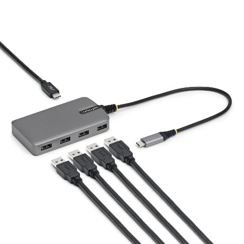 StarTech.com 4-Port USB-C Hub, 5Gbps, Bus Powered, USB C to 4x USB-A Hub with USB-C Auxiliary Power Input, 1ft/30cm Host Cable, Portable Desktop/Laptop USB Hub, USB 3.2 Gen 1 (3.1 Gen 1) Type-C, 5000 Mbit/s, Grey, Plastic, 0.3 m, USB