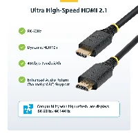 StarTech.com 1m (3ft) Certified Ultra High Speed HDMI Cable, 8K 60Hz/4K 120Hz, HDMI 2.1 Cable with HDR10+ / eARC, 48Gbps, 8K HDMI Cord for Monitor/TV/Display, Flexible TPE Jacket, 1 m, HDMI Type A (Standard), HDMI Type A (Standard), 48 Gbit/s, Audio Return Channel (ARC), Black