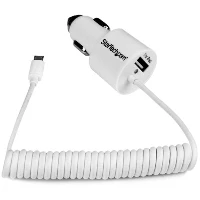 StarTech.com Caricatore accendisigari da auto a doppia presa con cavo Micro-USB piu porta USB - Alta potenza ( 21 Watt / 4.2A ) - Bianco - Adattatore alimentazione per auto - 21 Watt - 4.2 A - 2 connettori di uscita (USB, Micro-USB Tipo B) - sul cavo Mic