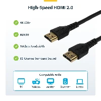 StarTech.com 6ft (2m) Premium Certified HDMI 2.0 Cable with Ethernet - Durable High Speed UHD 4K 60Hz HDR - Rugged M/M HDMI Cord with Aramid Fiber - TPE - Ultra HD Monitors, TVs & Displays, 2 m, HDMI Type A (Standard), HDMI Type A (Standard), Audio Return Channel (ARC), Black