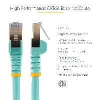 StarTech.com 7m CAT6a Ethernet Cable - 10 Gigabit Shielded Snagless RJ45 100W PoE Patch Cord - 10GbE STP Network Cable w/Strain Relief - Aqua Fluke Tested/Wiring is UL Certified/TIA, 7 m, Cat6a, S/UTP (STP), RJ-45, RJ-45