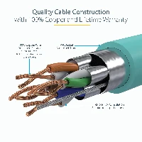 StarTech.com 5m CAT6a Ethernet Cable - 10 Gigabit Shielded Snagless RJ45 100W PoE Patch Cord - 10GbE STP Network Cable w/Strain Relief - Aqua Fluke Tested/Wiring is UL Certified/TIA, 5 m, Cat6a, S/UTP (STP), RJ-45, RJ-45
