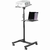 StarTech.com Mobile Projector and Laptop Stand/Cart - Heavy Duty Portable Projector Stand (2 Shelves, hold 22lb/10kg each) - Height Adjustable Rolling Presentation Cart w/Lockable Wheels, Multimedia stand, Black, Steel, Projector, 10 kg, 2 shelves