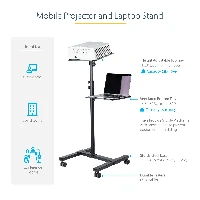 StarTech.com Mobile Projector and Laptop Stand/Cart - Heavy Duty Portable Projector Stand (2 Shelves, hold 22lb/10kg each) - Height Adjustable Rolling Presentation Cart w/Lockable Wheels, Multimedia stand, Black, Steel, Projector, 10 kg, 2 shelves