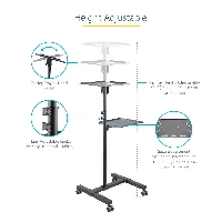 StarTech.com Mobile Projector and Laptop Stand/Cart - Heavy Duty Portable Projector Stand (2 Shelves, hold 22lb/10kg each) - Height Adjustable Rolling Presentation Cart w/Lockable Wheels, Multimedia stand, Black, Steel, Projector, 10 kg, 2 shelves